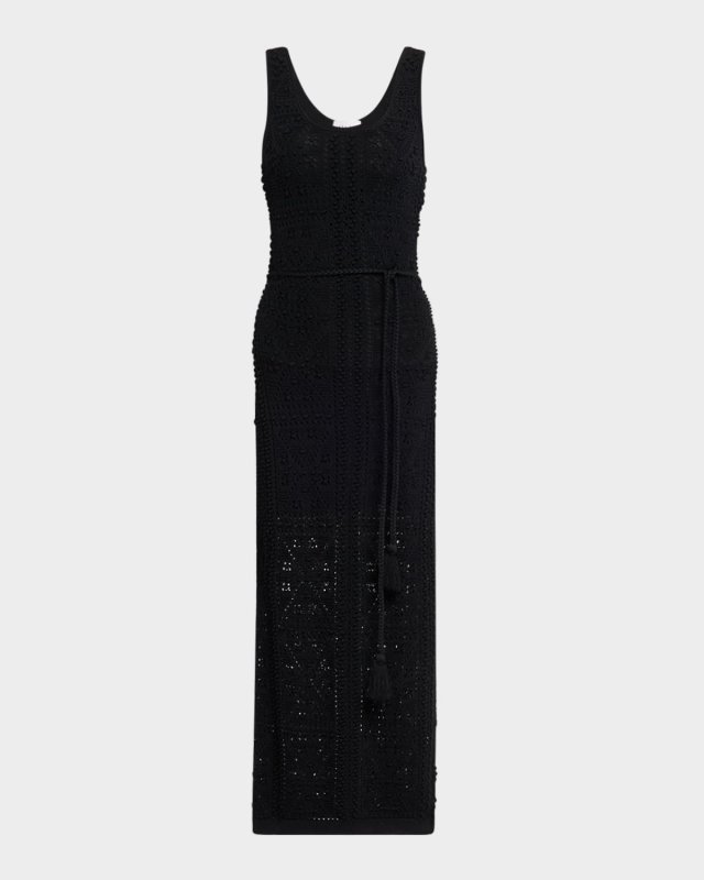 Sleeveless Textured Pointelle Knit Midi Dress
